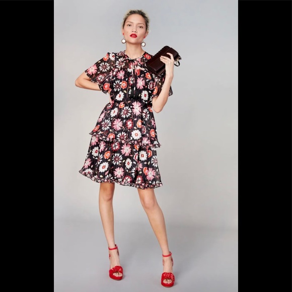 Kate Spade Flutter Sleeve Casa Flora Chiffon Dress - Picture 1 of 6